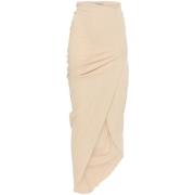 Beige Asymmetrisk Hem Draperet Nederdel