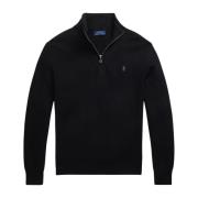 Mesh-Strik Bomuld Quarter-Zip Sweater