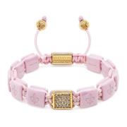 Women's Soft Pink Ceramic Flatbead Bracelet with Gold CZ