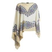 Hvid Silke Paisley Print Poncho