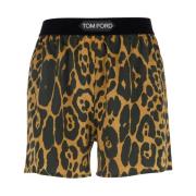 Leopard Print Silk Stretch Shorts