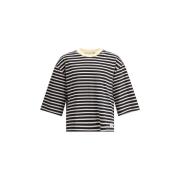 Stribet Oversized T-shirt med Asymmetrisk Hem