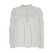 Hvid Ruffle Bluse med Knapper foran