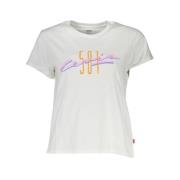 Hvid Bomuld Logo Print T-Shirt