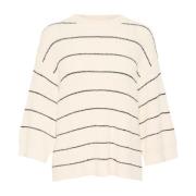 Hvid Sort Stribet Pullover Sweater