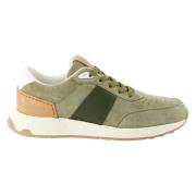 Velour læder sneakers i khaki grøn