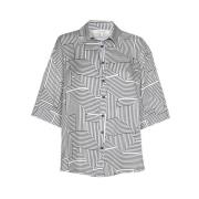 Geometrisk Print Viskose Bluse