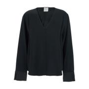 Sort V-hals sweater kvinde acetatblanding