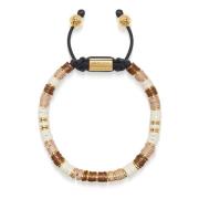 Men&#39;s Beaded Bracelet with Brown, Beige and Gold Disc Beads