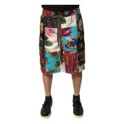 Patchwork Cargo Bermuda Shorts med Snørelukning