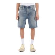 Denim Bermuda Shorts med Frynset Kant