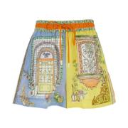 Multifarvet Linned Grafisk Print Elastisk Talje Shorts