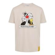 Støvet hvid bomulds T-shirt med Looney Tunes print