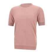 Silk Linen Sweater Pink Short Sleeves