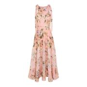 Pink Blomstret Broderet Midi Kjole