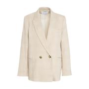 Beige Double-breasted Glencheck Blazer