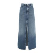 Blå Maxi Denim Nederdel Chic Stil