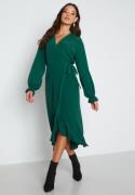 John Zack Long Sleeve Wrap Frill Dress Forest Green S (UK10)