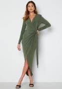 John Zack Long Sleeve Wrap Maxi Dress Khaki L (UK14)