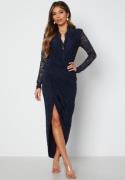 John Zack Lace Long Sleeve Rouch Dress Navy XS (UK8)