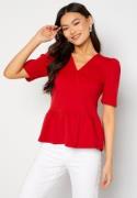 Happy Holly Madeleine peplum top Red 48/50