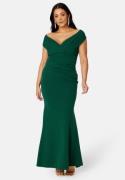 Goddiva Curve Bardot Pleat Maxi Dress Emerald 50 (UK22)