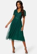 AngelEye Short Sleeve Sequin Embellished Midi Dress Emerald L (UK14)