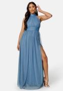 Goddiva Tie Neck Maxi Dress With Split Dusty Blue XS (UK8)