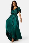 Goddiva Flutter Sleeve Satin Maxi Dress Green S (UK10)