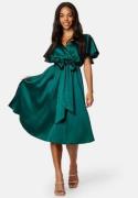 Goddiva Flutter Sleeve Satin Midi Dress Green XS (UK8)