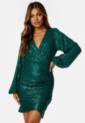 Bubbleroom Occasion Sequin Wrap Dress Dark green XL