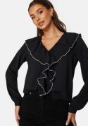 ONLY Lise Contrast Frill Shirt Black Detail: Pumice XS