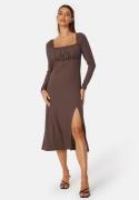 BUBBLEROOM Neija Square Neck Midi Dress  Brown M