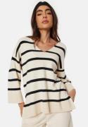 VERO MODA Vmsaba 3/4 V-neck stripe pullover Birch Stripes:BLACK M