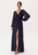 Goddiva Long Sleeve Chiffon Dress Navy XL (UK16)