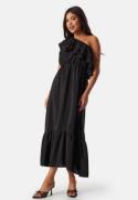 John Zack One Shoulder Ruffle Maxi Dress Black S (UK10)