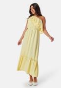 John Zack One Shoulder Ruffle Maxi Dress Light Yellow L (UK14)