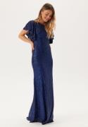 Goddiva Flutter Sleeve Sequin Maxi Dress Navy XS (UK8)