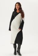 BUBBLEROOM V-neck Knitted Midi Dress Black/Offwhite XL