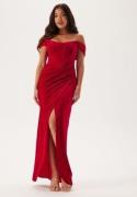 Goddiva Velvet Bardot Corset Maxi Dres Wine XS (UK8)