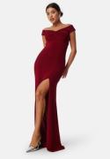 Bubbleroom Occasion Sparkling Twist Off Shoulder Gown Dark red S