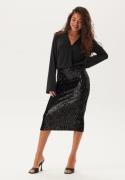 Happy Holly Sequin Trumpet Sleeve Midi Dress Black 52/54