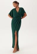 Bubbleroom Occasion Wrap Slit Maxi Dress Dark green 4XL