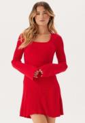 BUBBLEROOM Knitted Square Neck Skater Dress Red S