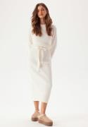 BUBBLEROOM Round Neck Rib Knitted Midi Dress  Offwhite L