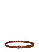 Pcavery Leather Braided Slim Belt Noos Bælte Brown Pieces