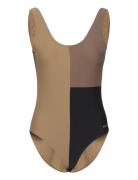 Møn Colorblock Swim Suit Badedragt Badetøj Beige H2O