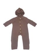 Jumpsuit Merino Wool W. Buttons And Hoodie, Rose Brown Jumpsuit Brown ...