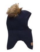 Wool Fullface W. Pom Pom Accessories Headwear Balaclava Blue Mikk-line