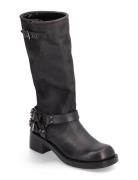 Biaharper Biker Boot Pull Up Leather Lange Støvler Black Bianco